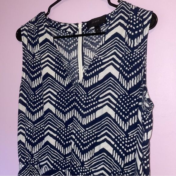 J Crew Size 6 Linen Blend Navy and White Chevron Jumpsuit Sleeveless - Picture 2 of 9